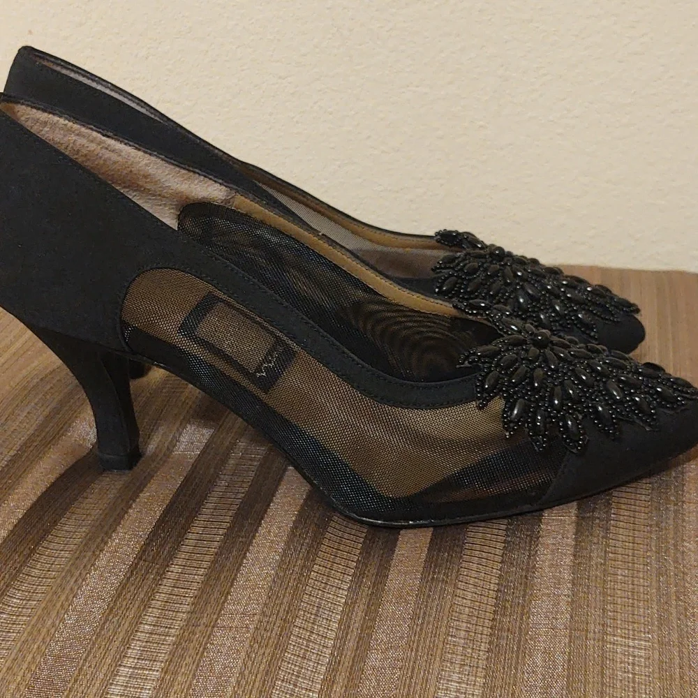 Nina Black Mesh and Beaded Pumps